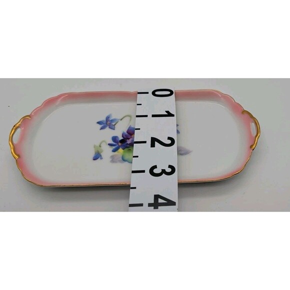 Antique Porcelain Vanity Tray Violet Hand Painted Japan Handled Gold - Picture 6 of 6